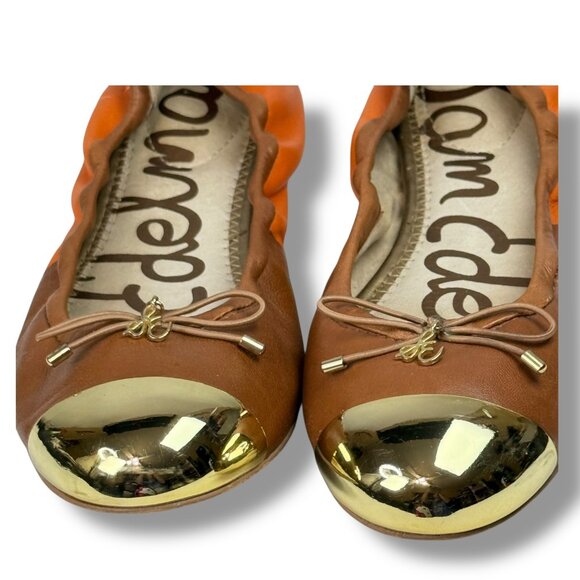 Sam Edelman Fairleigh Brown Orange Gold Cap Toe Ballet Flats Size 7.5 Minimalist - Picture 6 of 10